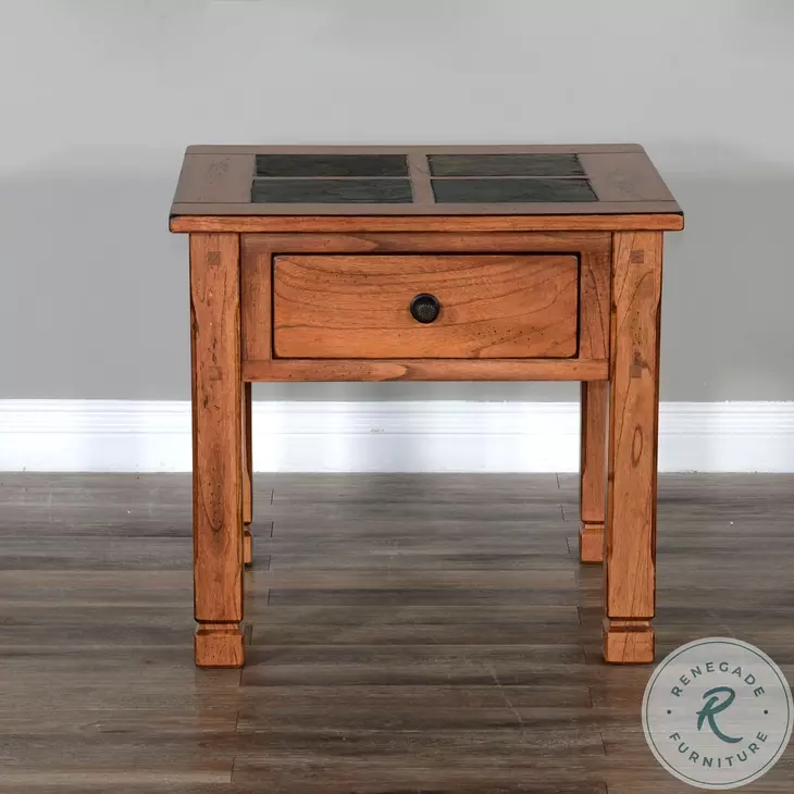 Crimson Ridge Beige Square End Table with Drawer
