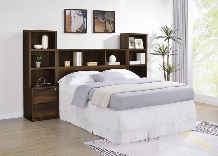 Westpark Dark Pine Queen Storage Bookcase Headboard