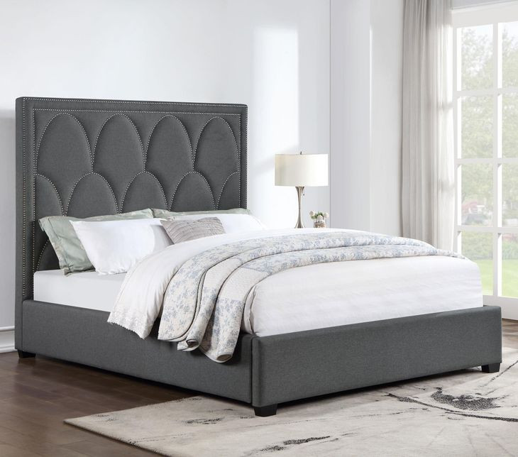Bowfield Charcoal and Black King Upholstered Panel Bed