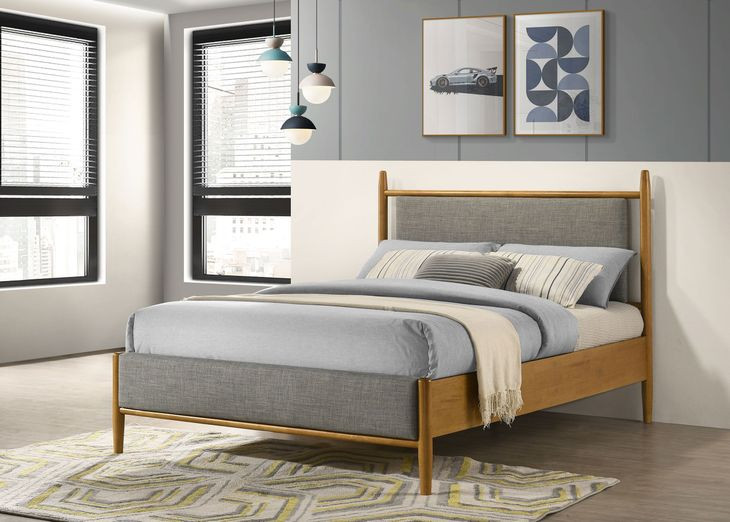Mason Light Brown Full Upholstered Platform Bed