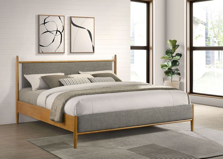 Mason Light Brown King Upholstered Platform Bed