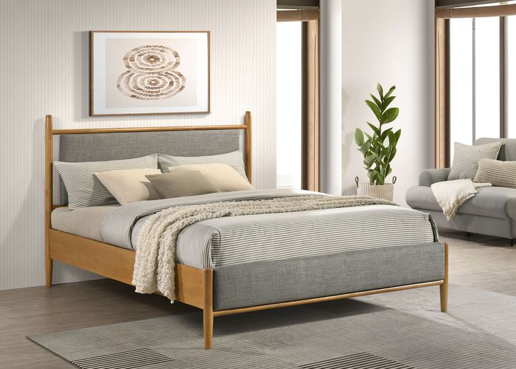 Mason Light Brown Queen Upholstered Platform Bed