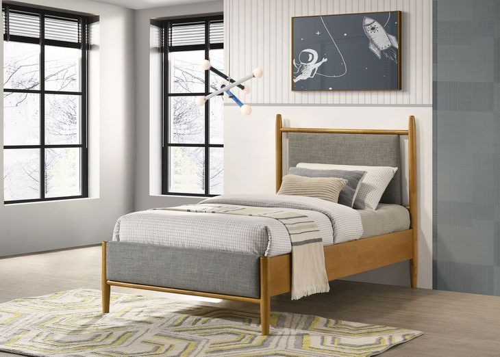 Mason Light Brown Twin Upholstered Platform Bed
