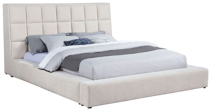 Dreux Cream King Upholstered Platform Bed with Hidden Storage and LED Light