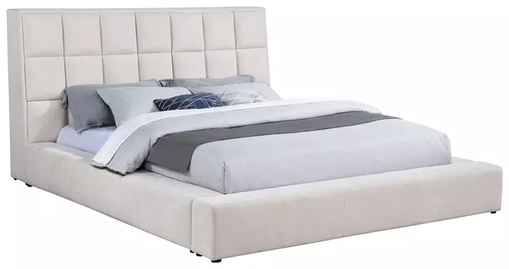 Dreux Cream California King Upholstered Platform Bed with Hidden Storage and LED