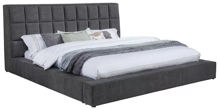 Dreux Gray California King Upholstered Platform Bed with Hidden Storage and LED