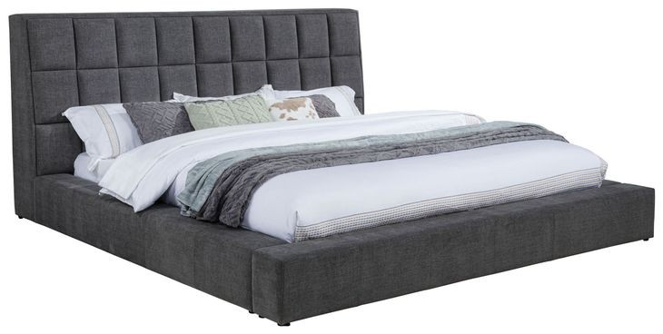 Dreux Gray Queen Upholstered Platform Bed with Hidden Storage and LED Light