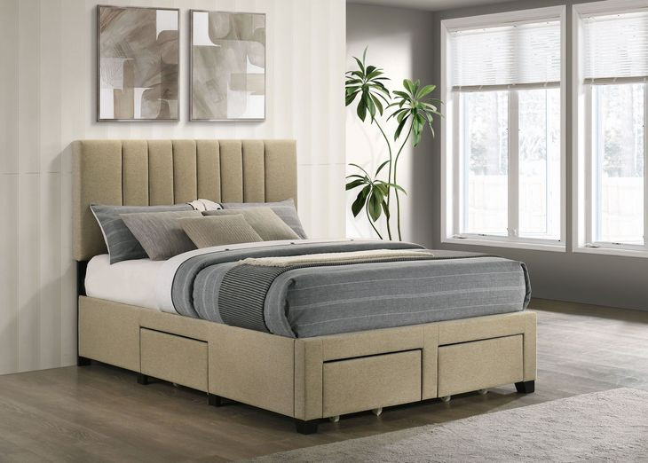 Wheatland Light Brown Full Upholstered Platform Bed with Storage