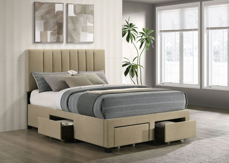 Wheatland Light Brown Full Upholstered Platform Bed with Storage