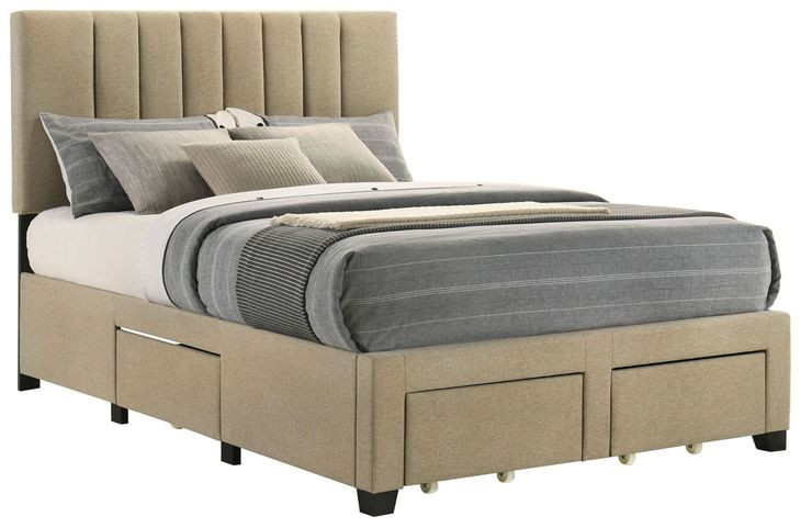 Wheatland Light Brown Full Upholstered Platform Bed with Storage