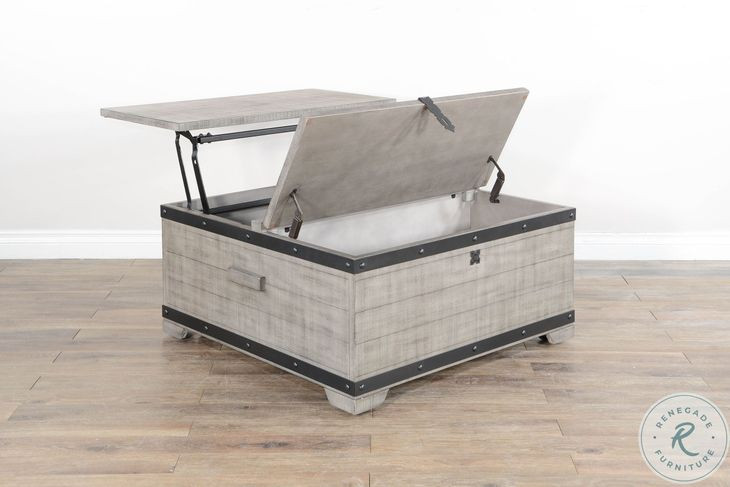 Sagewyn Alpine Gray Mahogany Wood 35" Square Coffee Table with Lift Top and Casters