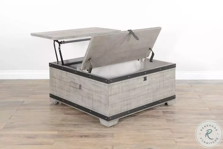 Sagewyn Alpine Gray Mahogany Wood 35" Square Coffee Table with Lift Top and Casters