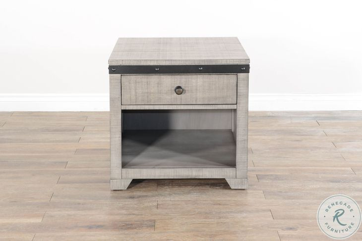 Elmcrest Gray Square End Table with Drawer