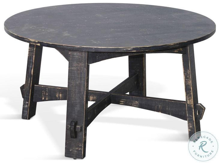 Autumn Echo Black Sand Marina Farmhouse Mahogany Wood 36" Round Coffee Table