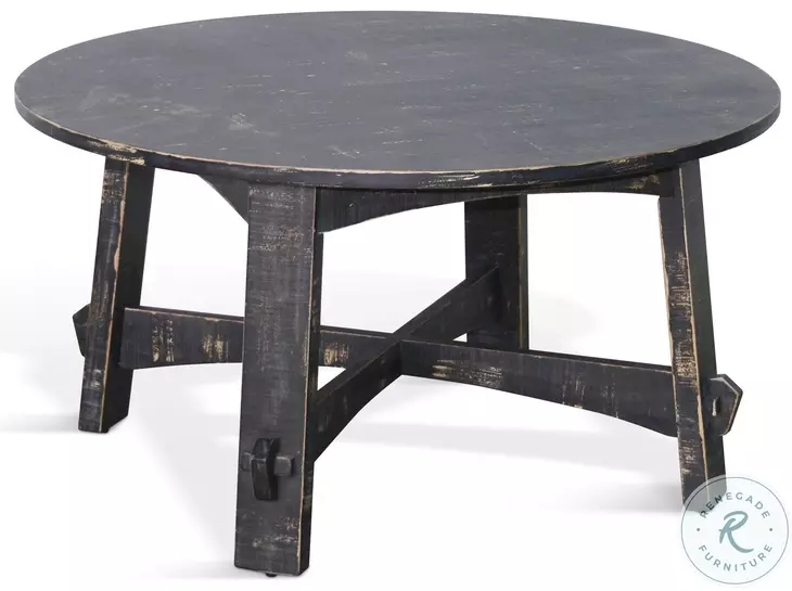 Autumn Echo Black Sand Marina Farmhouse Mahogany Wood 36" Round Coffee Table