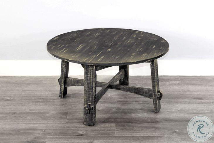 Autumn Echo Black Sand Marina Farmhouse Mahogany Wood 36" Round Coffee Table