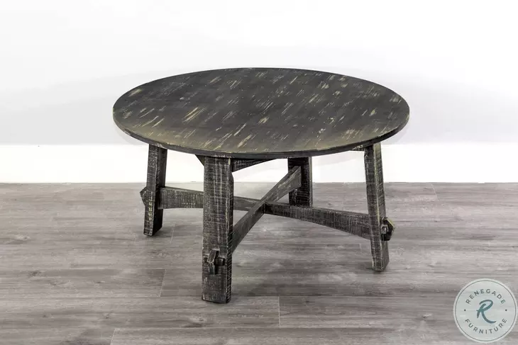 Autumn Echo Black Sand Marina Farmhouse Mahogany Wood 36" Round Coffee Table