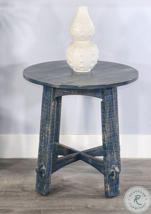 Seabright Blue Round End Table