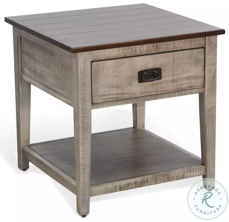 Hillside Hearth Gray Square End Table with Drawer