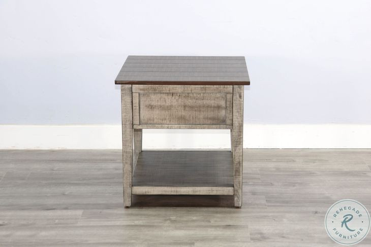 Hillside Hearth Gray Square End Table with Drawer