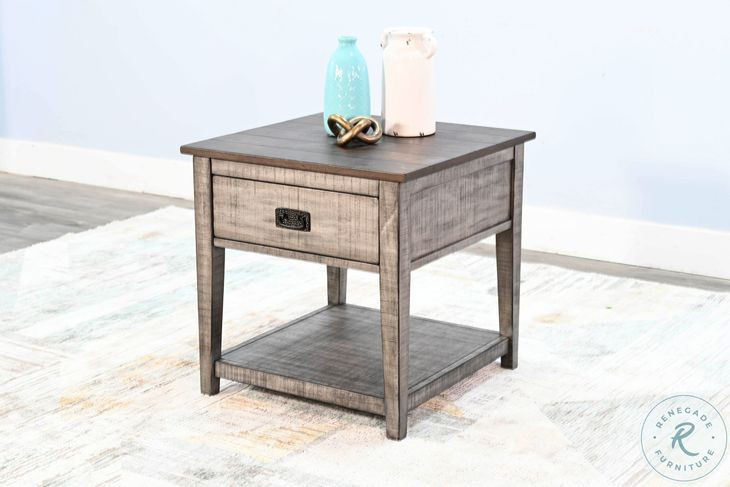 Hillside Hearth Gray Square End Table with Drawer