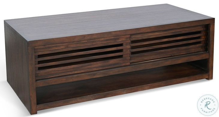 Willow Nest Dark Brown 54" Rectangular Coffee Table with Sliding Doors and Casters