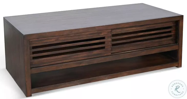 Willow Nest Dark Brown 54" Rectangular Coffee Table with Sliding Doors and Casters