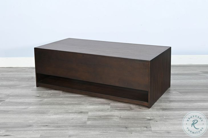 Willow Nest Dark Brown 54" Rectangular Coffee Table with Sliding Doors and Casters