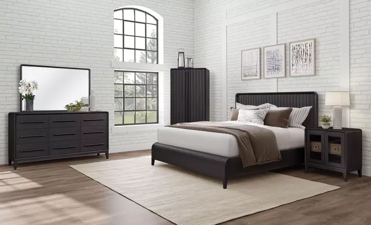 Aurora Peppercorn Queen Waterfall Panel Bed