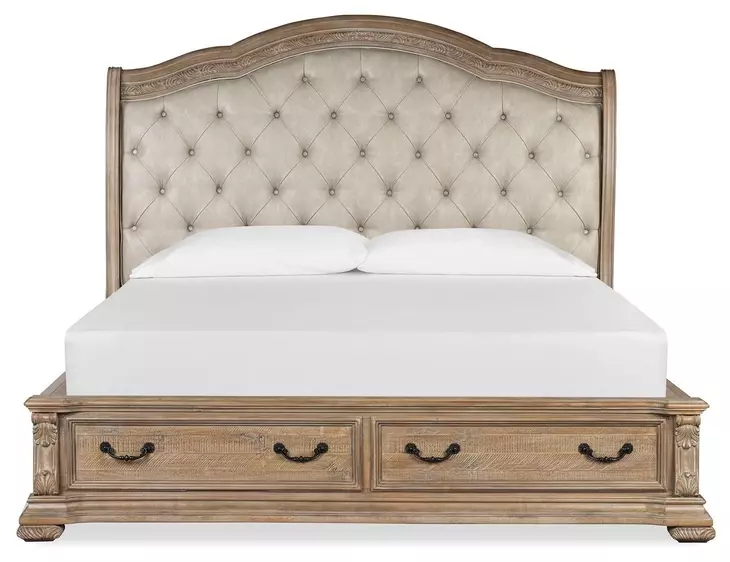 Marisol Fawn and Cream King Leather Upholstered Storage Sleigh Bed