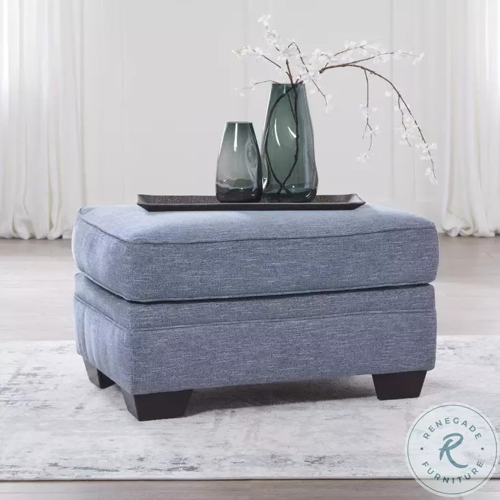 Carissa Manor Denim Performance Fabric Ottoman