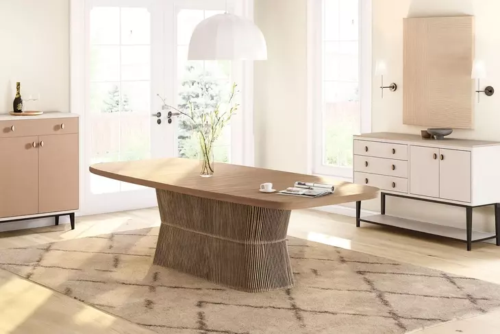 Elements Toffee Rope Pedestal Extendable Dining Table