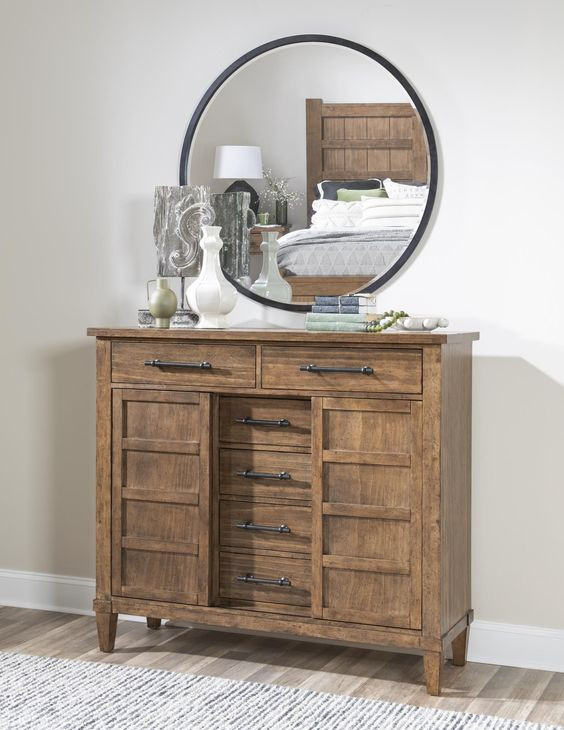 Artisans Place Vintage Pine and Ironwood Round Dresser Mirror