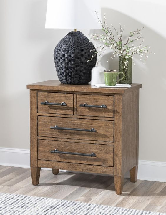 Artisans Place Vintage Pine and Ironwood 3 Drawer Bedside Chest with USB Charging