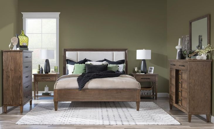 Artisans Place Brown and Beige King Upholstered Panel Bed