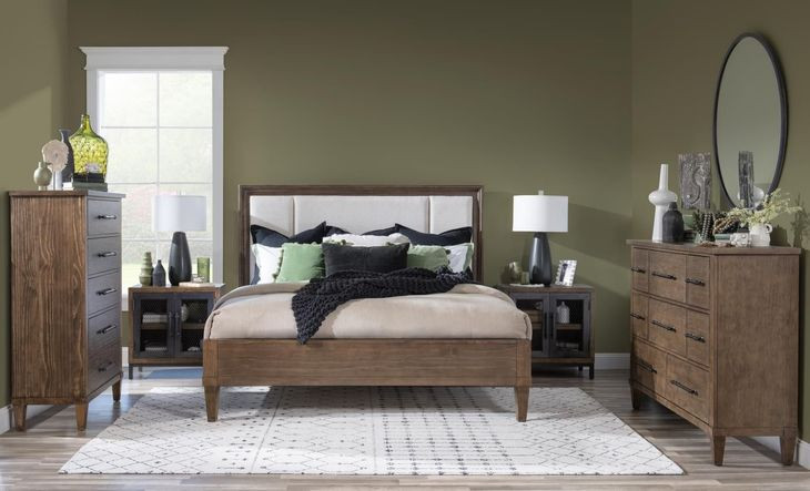 Artisans Place Brown and Beige King Upholstered Panel Bed