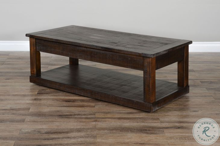 Ember Grace Dark Brown 48" Rectangular Coffee Table with Casters