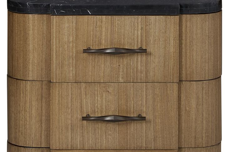 Blue Mallee Brown and Black 2 Drawer Stone Top Nightstand with USB Charging