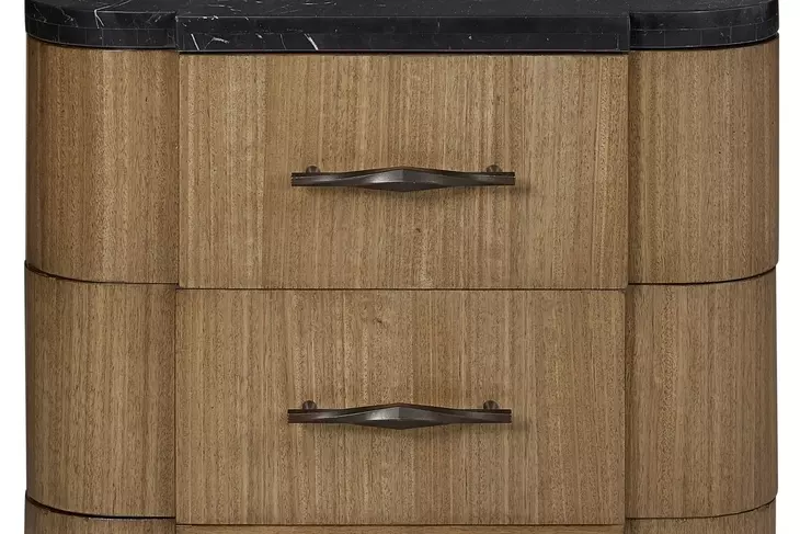 Blue Mallee Brown and Black 2 Drawer Stone Top Nightstand with USB Charging