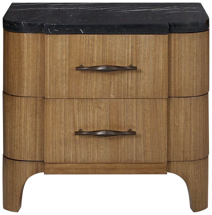 Blue Mallee Brown and Black 2 Drawer Stone Top Nightstand with USB Charging