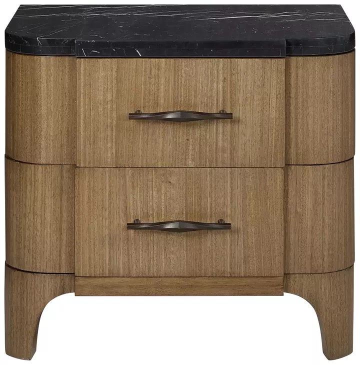 Blue Mallee Brown and Black 2 Drawer Stone Top Nightstand with USB Charging