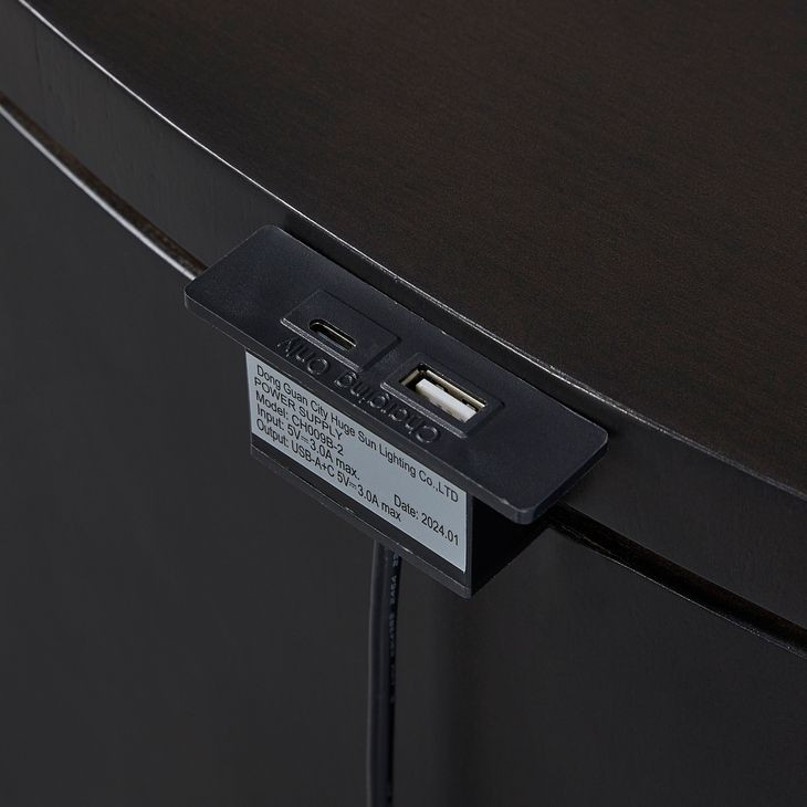 Blue Mallee Dark Brown 3 Drawer Oval Nightstand with USB Charging
