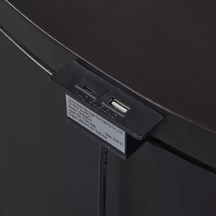 Blue Mallee Dark Brown 3 Drawer Oval Nightstand with USB Charging