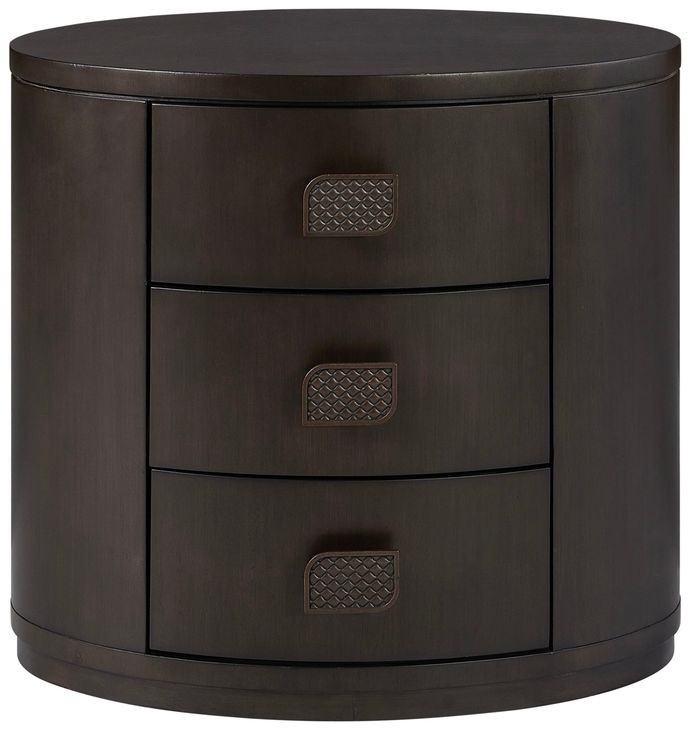 Blue Mallee Dark Brown 3 Drawer Oval Nightstand with USB Charging