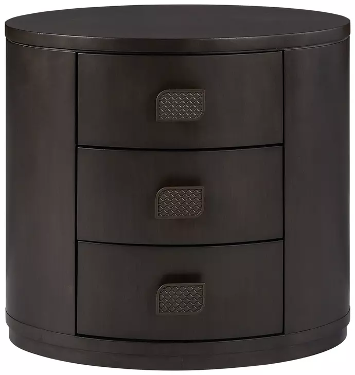Blue Mallee Dark Brown 3 Drawer Oval Nightstand with USB Charging
