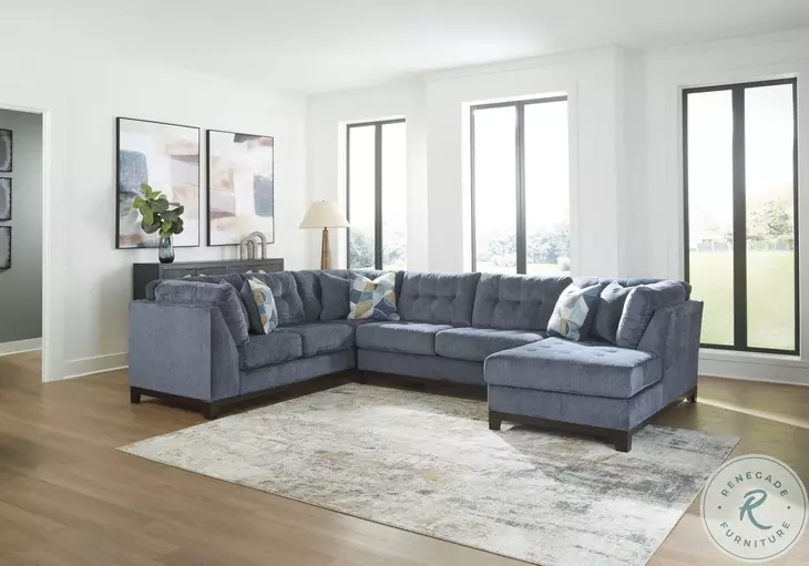 Maxon Place Navy 3 Piece Sectional with RAF Chaise