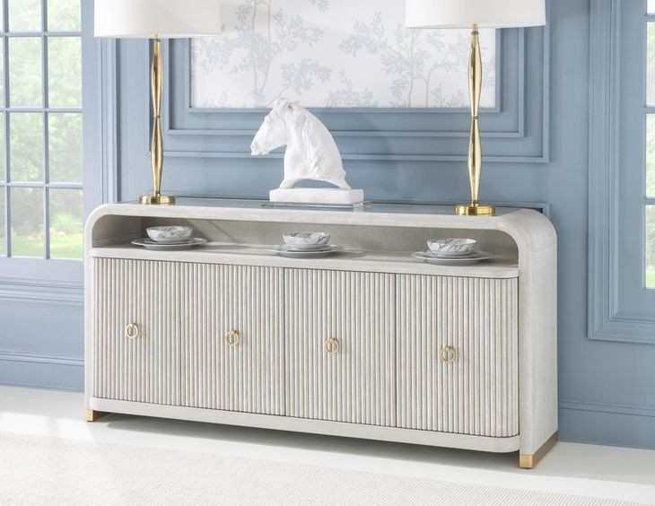 Miramar Oyster 4 Door Glass Top Credenza