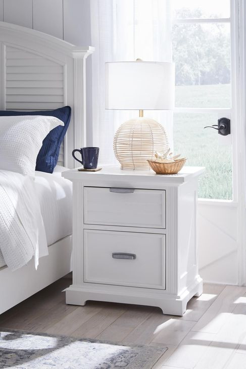 Heritage Coast Coastal White 2 Drawer Nightstand with USB Charging and Puck Light