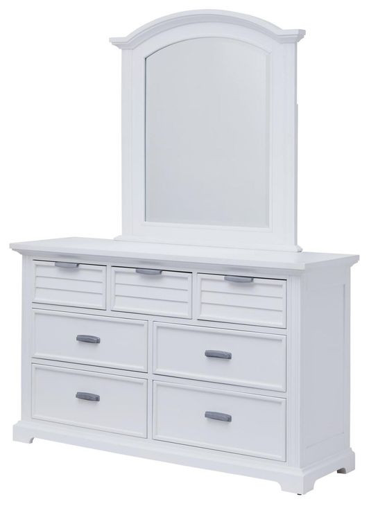 Heritage Coast Coastal White 7 Drawer Dresser and Arched Mirror