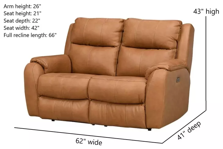 Marquis Caramel Leather 62" Power Reclining Loveseat with Power Headrest and USB Charging